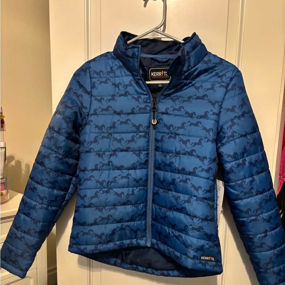 Kerrits Navy Puffer Jacket with Quilted Design and Stand-Up Collar